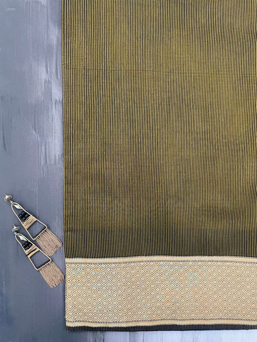 Maheshwari Cotton Silk Saree | Handloom Mark | Black & Gold | Ships from California